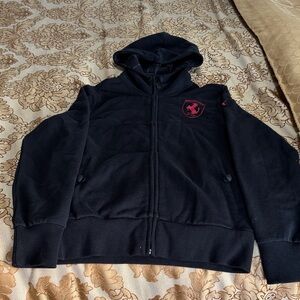 Men's Black Hooded sweatshirt Jacket with Red Ferrari Emblem